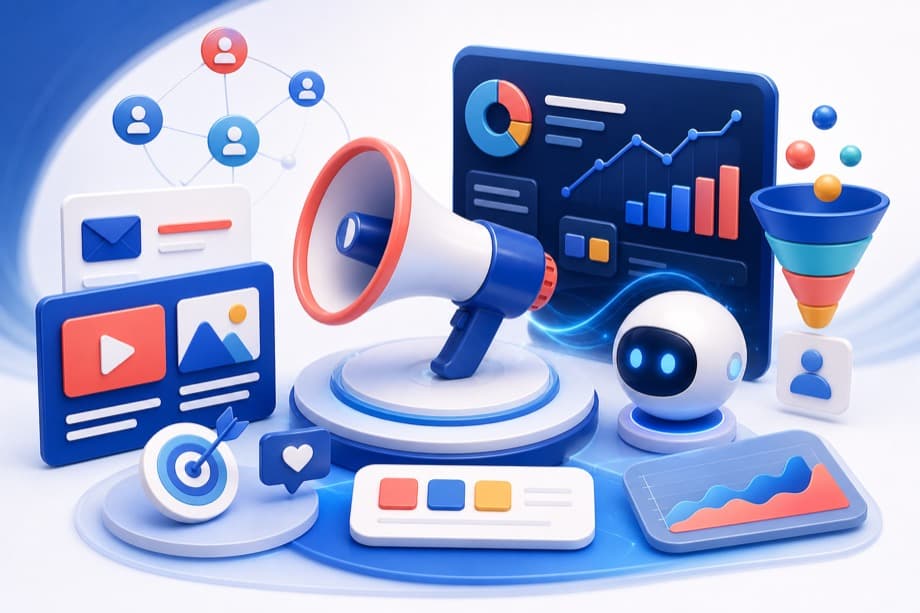 AI-Powered Digital Marketing & Marketing Automation course illustration at Brightnest AI Academy